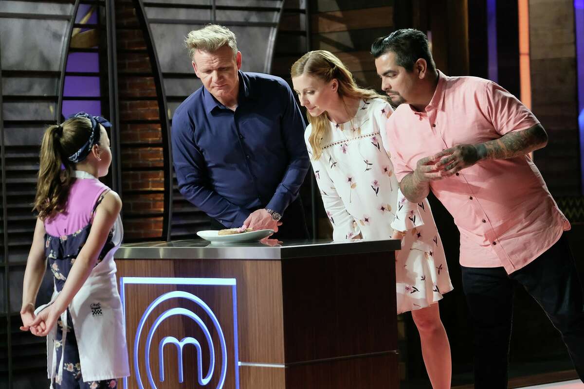 MASTERCHEF JUNIOR: L-R: Contestant Malia with judge / host Gordon Ramsay and judges Christina Tosi and Aarón Sanchez in the Junior Edition: Off the Hook episode of MASTERCHEF airing Tuesday, March 26 (8:00-9:00 PM ET/PT) on FOX. (Photo by FOX Image Collection via Getty Images)