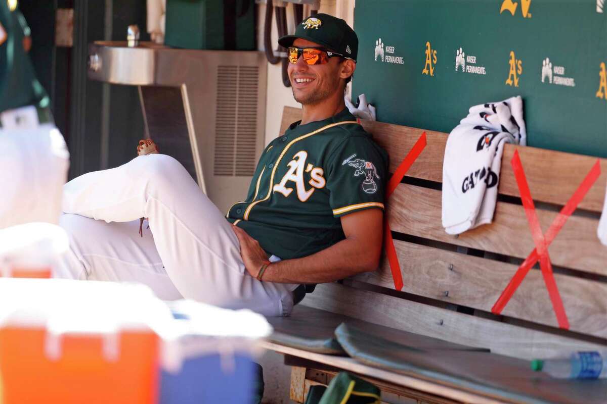 Oakland Athletics' Matt Olson before simulated game at Oakland Coliseum in Oakland, Calif., on Sunday, July 12, 2020.