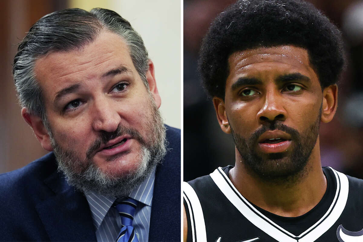 U.S. Sen. Ted Cruz (R-Texas) and Brooklyn Nets point guard Kyrie Irving are pictured together in this composite photo.