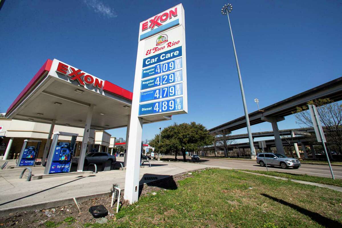 The price for a gallon of regular unleaded gasoline is shown over $4 at a station downtown on Thursday, March 10, 2022 in Houston.