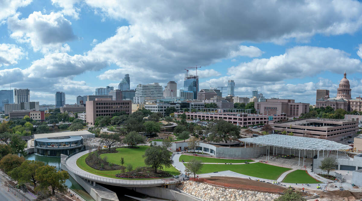 An image of Waterloo Park and the Texas State Capitol in the background.