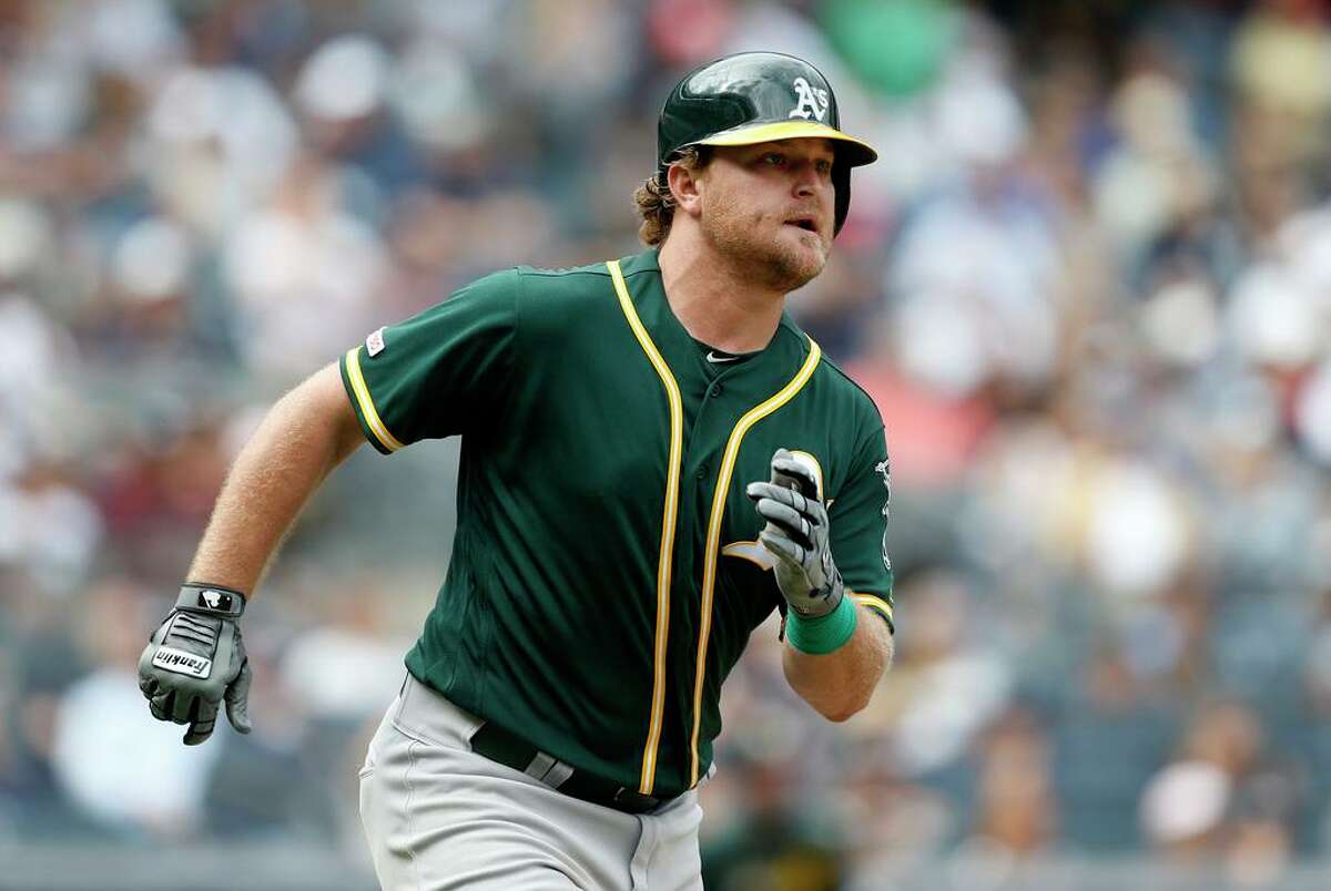 NEW YORK, NEW YORK - SEPTEMBER 01: Sheldon Neuse #64 of the Oakland Athletics runs the bases after his seventh inning two run double against the New York Yankees at Yankee Stadium on September 01, 2019 in New York City. The hit was the first in the major leagues for Neuse. (Photo by Jim McIsaac/Getty Images)
