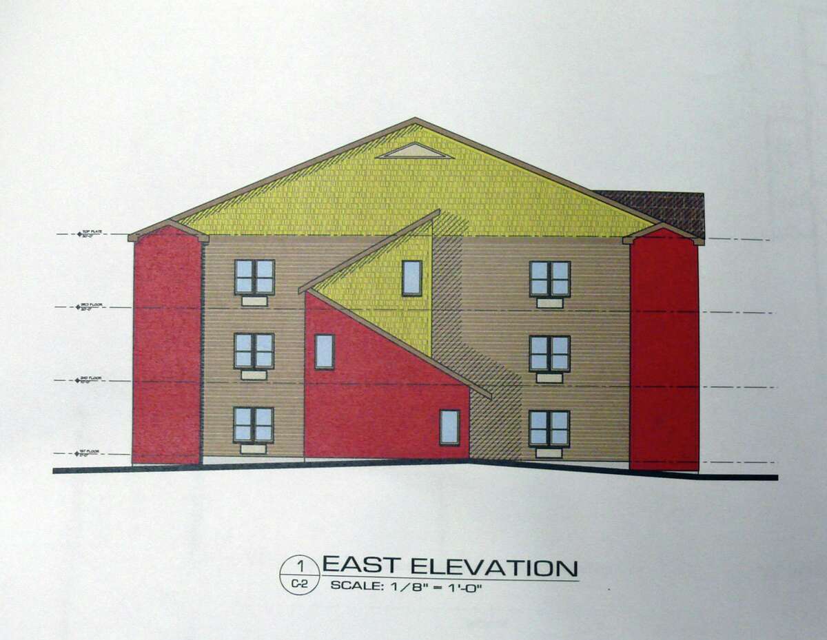 A side view from plans for a now-constructed 54-unit apartment building at 130 Fairchild Avenue.