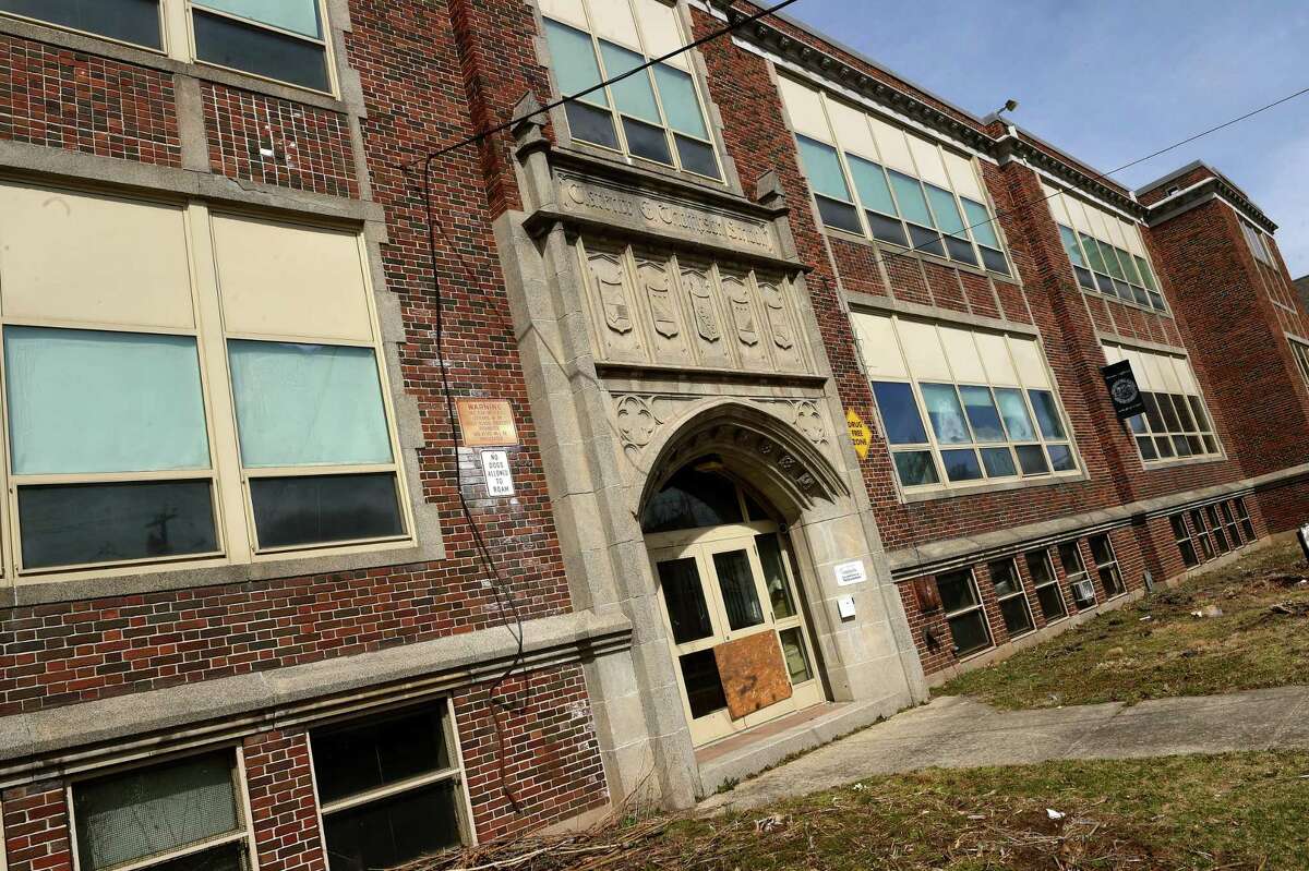 The former Clarence Thompson School on Richards Street in West Haven photographed on March 15, 2022.