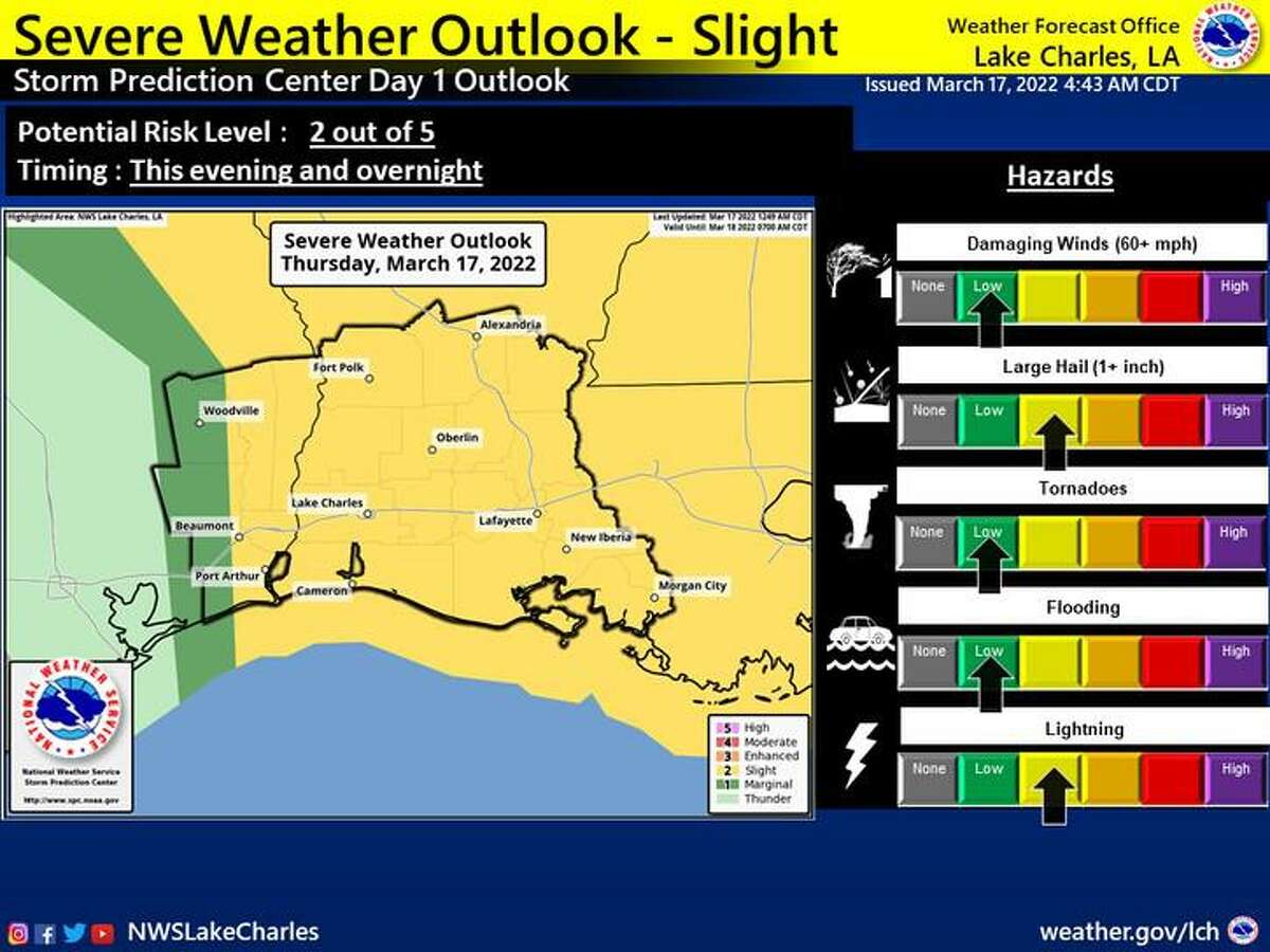 A rapidly developing storm system with move eastward out of the 4 corners area today. Southeast Texas and Southwest Louisiana could see severe weather develop in the evening and overnight, NWS said.