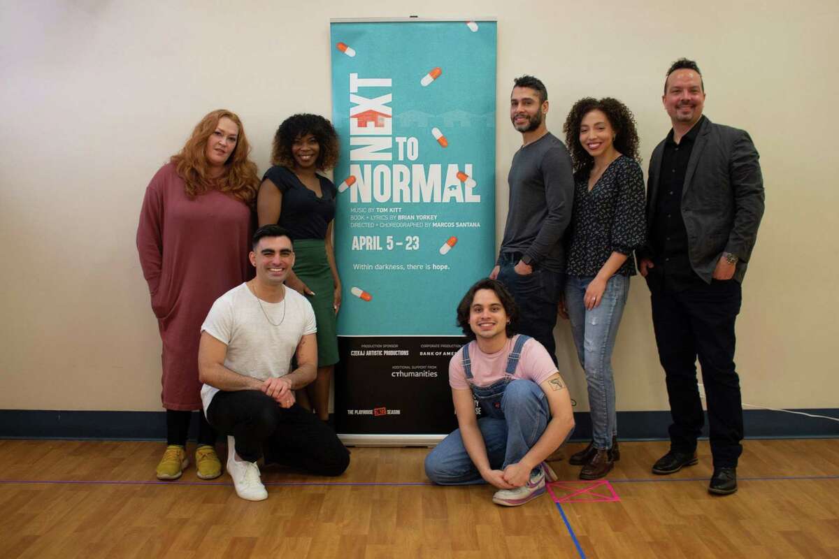 The Westport Country Playhouse is going to perform the pop, and rock musical, “Next to Normal,” from April 5, through April 24, with the production concluding April 23, and a program from an associated special series of the production, April 24. Pictured from the left to the right are: “Next to Normal” cast members, foreground, Daniel J. Maldonado, Gian Perez; standing, Katie Thompson, Darlesia Cearcy, Wilson Jermaine Heredia, Ashley LaLonde; and director Marcos Santana.