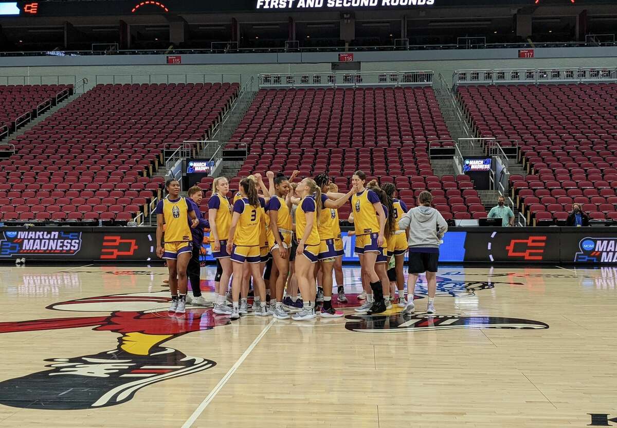 The University at Albany women's basketball team gets ready for practice ahead of Friday's NCAA Tournament first-round game at Louisville on Thursday, March 17, 2022.