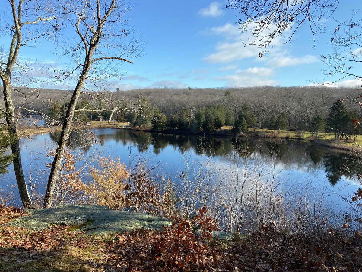 A scene from the 255-acre Deer Lake in Killingworth, which is up for sale.