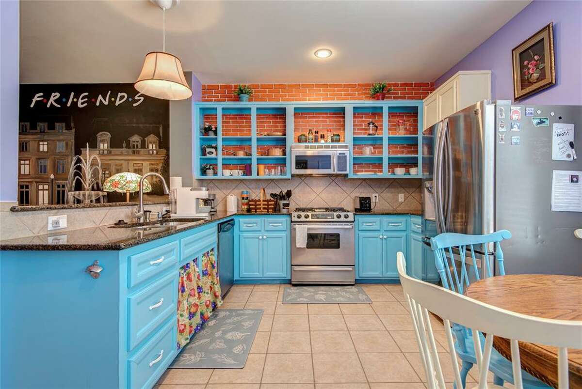 Monica's kitchen is resembled in the kitchen at the Friends-themed townhome. 