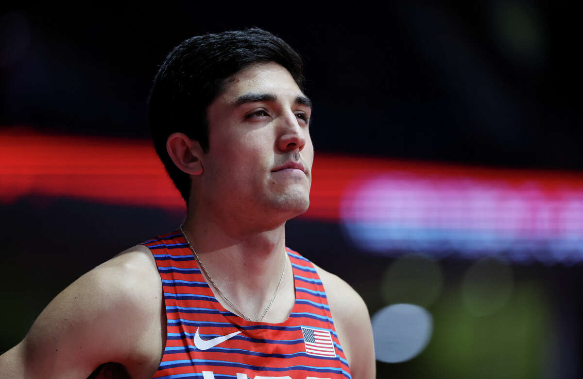 Bryce Hoppel of The United States USA looks on during the Men's 800m Heats on Day One of the World Athletics Indoor Championships Belgrade 2022 at Belgrade Arena on March 18, 2022 in Belgrade, Serbia. (Photo by Srdjan Stevanovic/Getty Images for World Athletics)