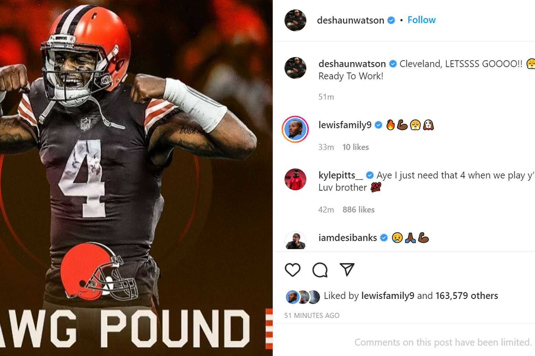 Deshaun Watson sends message to Browns fans on Instagram after trade