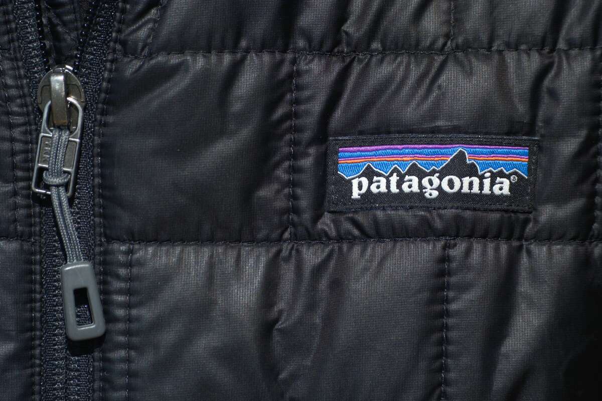 The Patagonia logo embroidered on a jacket.