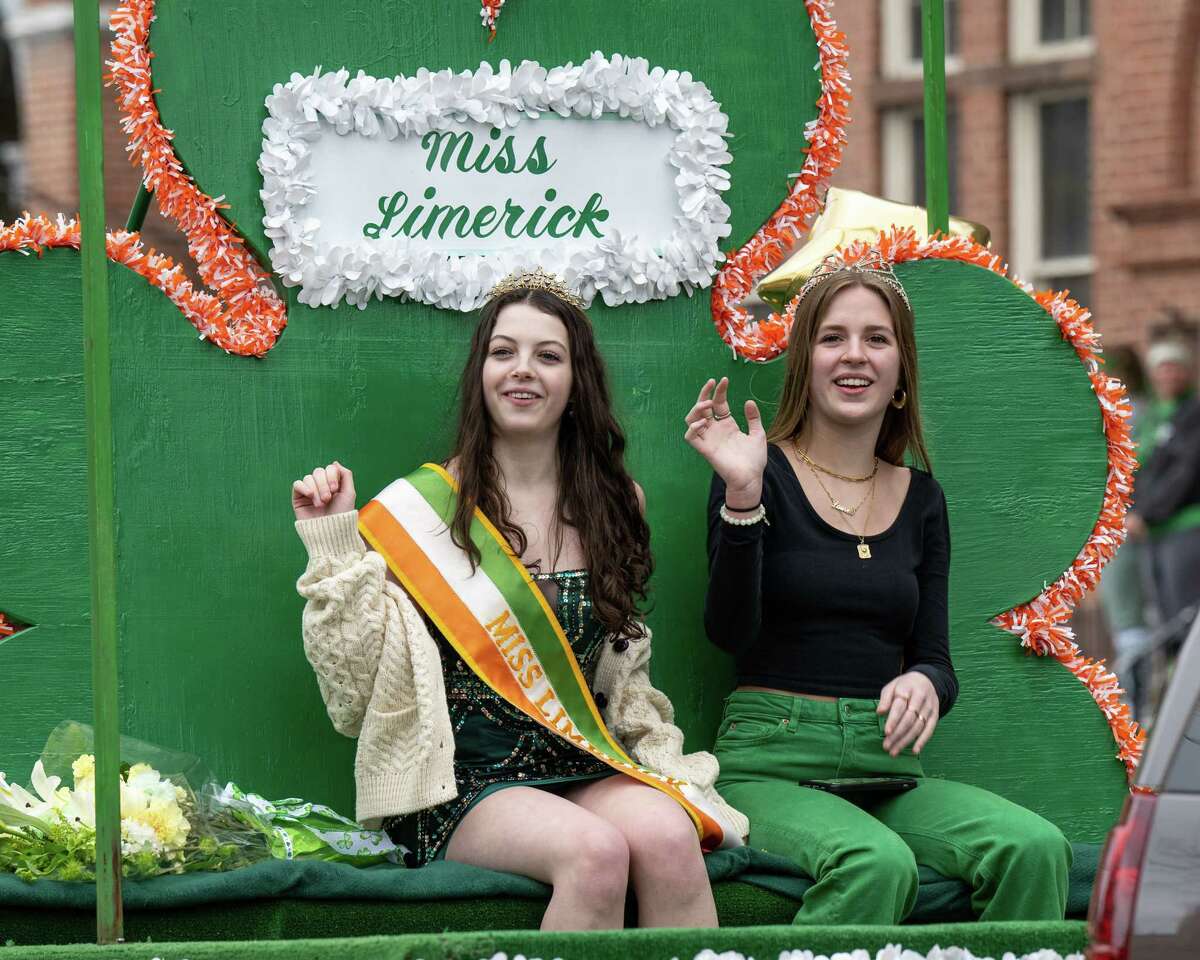 Miss Limerick rides on a float during the St. Patrick’s Day Parade in Albany on Saturday, March 19, 2022. (Jim Franco/Special to the Times Union)