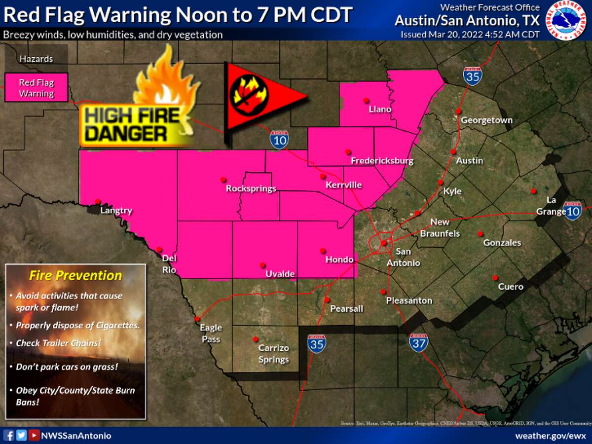 The National Weather Service has upgraded its fire weather watch to a red flag warning for the Hill Country, Edwards Plateau and portions of the Rio Grande for this afternoon and into early evening.