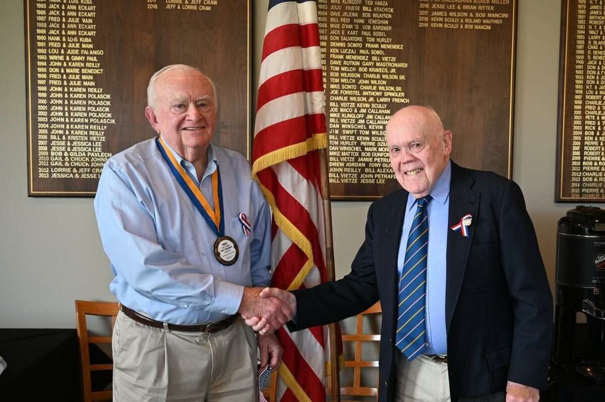 Rotary Club of Derby-Shelton members and military veterans Troy Adcox, left, and John Daniell are helping their organization with its upcoming “Flags for Heroes” event.
