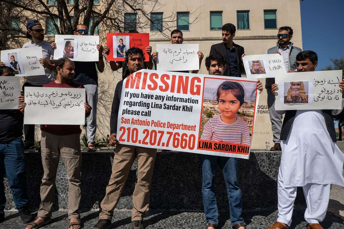 More than 60 people from the Afghan community attend a demonstration outside the San Antonio Police Headquarters on Sunday morning, three months after Lina Sardar Khil disappeared.