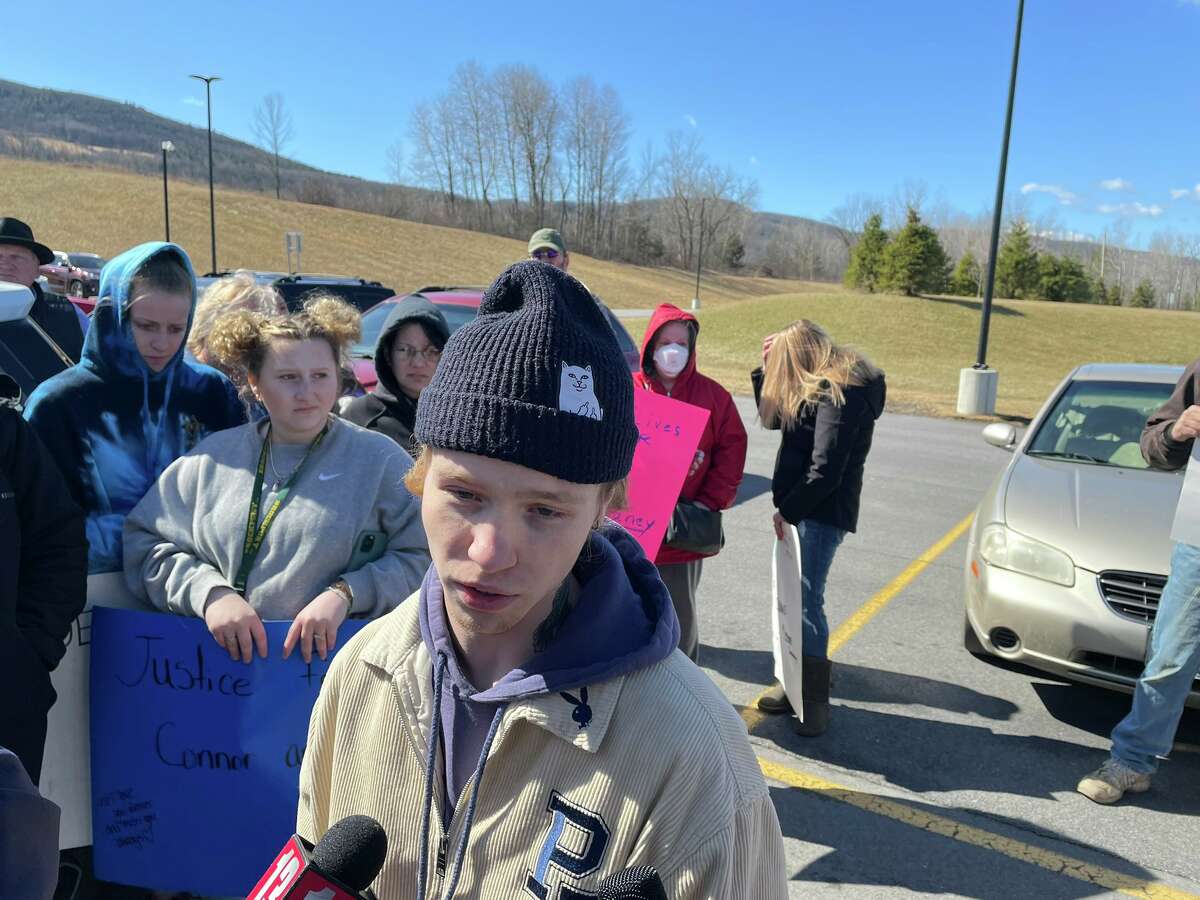 Eoin Delaney, 19, of Middleburgh talks about the Jan. 29 death of his brother Connor Delaney. He was in Howes Cave Monday as State Police discussed the arrest of two teenagers in connection with his brother's homicide.