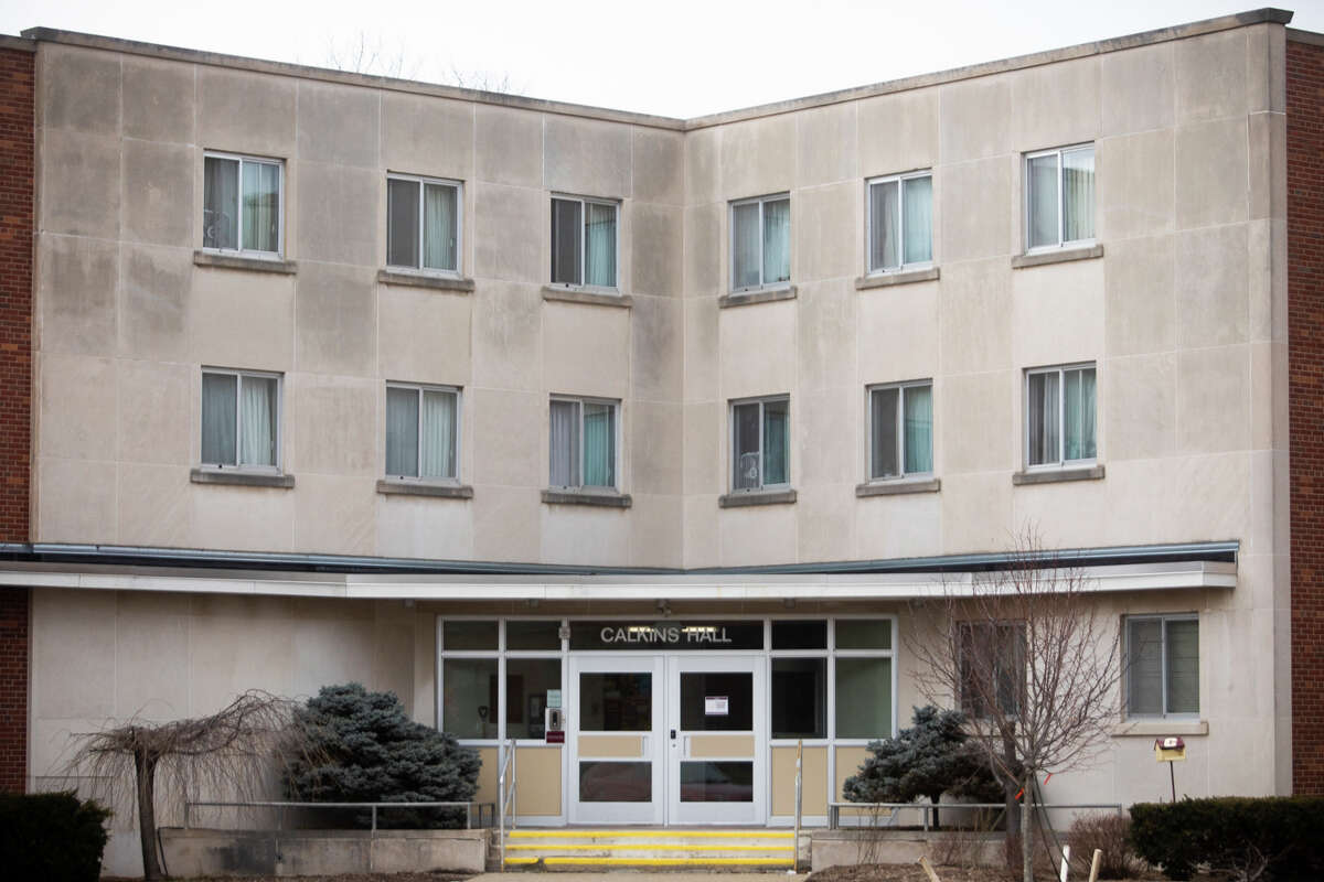 Calkins Hall is pictured Monday, March 21, 2022 at Central Michigan University. The school will close four residence halls, including Calkins, because the university expects to have more student housing units available than students living on campus.