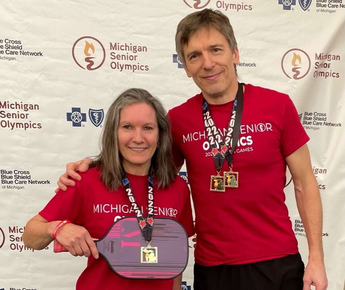 Simon Toth and Maureen "Mo" Acker, both of Midland, won a gold medal in mixed doubles, 55-59 age group, for pickleball at the Michigan Senior Olympics, March 5-7.