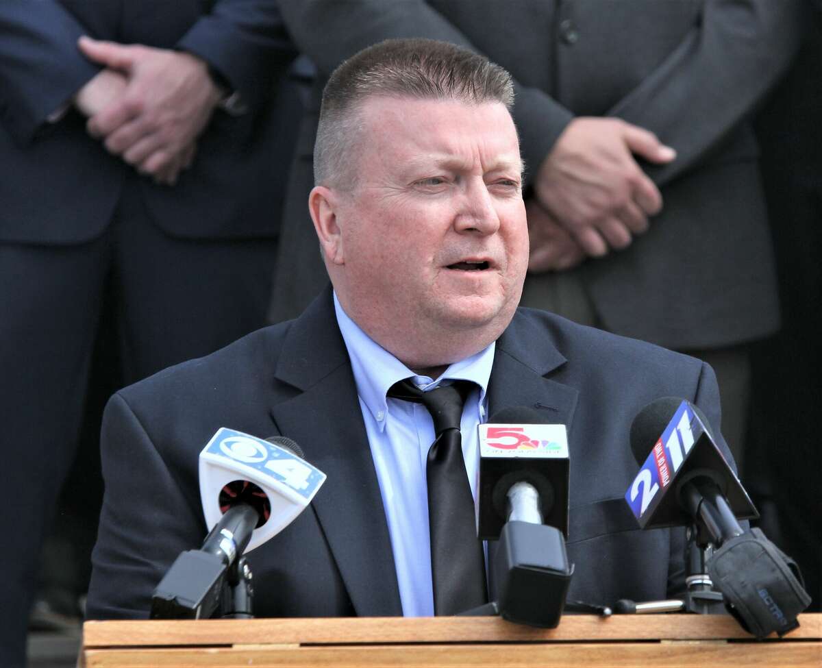 Maryville Police Chief Rob Carpenter speaks during a press conference Tuesday afternoon announcing murder charges against a St. Louis man. Danyel M. Johnson, 40, of St. Louis, was charged in the shooting death of Ronald L. Holland, 40, of Jennings, Missouri Thursday, March 17 in the 2000 block of N. Bluff Road.