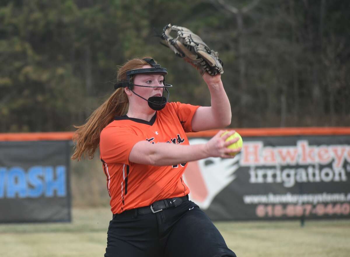 Edwardsville starter Brooke Tolle delivers a pitch to a Gillespie hitter on Monday in Edwardsville.