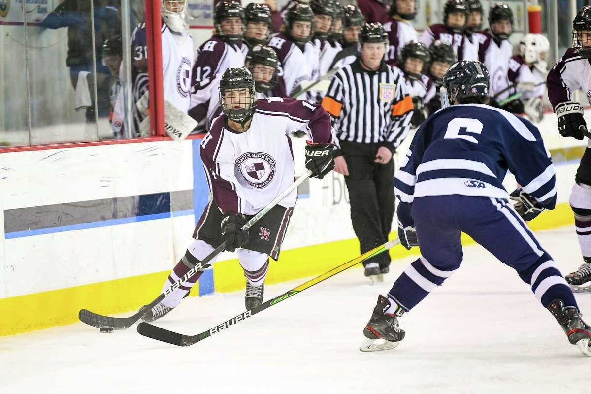 North Haven's Thomas Guidone during the CIAC Division II Hockey Final against Wethersfield High at the Peoples United Center on March 21, 2022