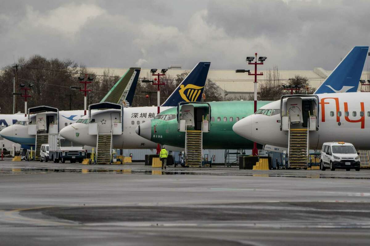 Boeing 737 Max airplanes outside the company's manufacturing facility in Renton, Wash., on March 21, 2022.