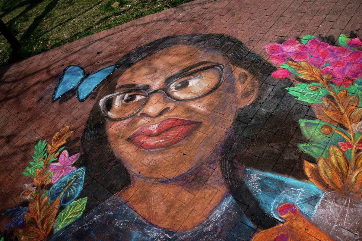 A chalk mural of Ketanji Brown Jackson, associate justice of the U.S. Supreme Court nominee for U.S. President Joe Biden, in the Eastern Market area of Capitol Hill in Washington, D.C., U.S., on Tuesday, March 22, 2022. Jackson on Monday vowed to defend American democracy as she began her testimony before a Senate panel considering her nomination to be the first Black woman to serve on the U.S. Supreme Court. Photographer: Al Drago/Bloomberg