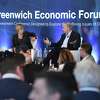 Ray Dalio, founder of Westport-based Bridgewater Associates, the world’s largest hedge fund, speaks with Gillian Tett, the Financial Times’ chairwoman of the board and editor-at-large in the U.S., during the first day of the 2021 Greenwich Forum on Sept. 21, 2021, at the Delamar hotel at 500 Steamboat Road in Greenwich, Conn. Dalio is scheduled to appear at the next GEF conference, which is set for Oct. 11-13, 2022 with the first two days taking place at the Greenwich Delamar.