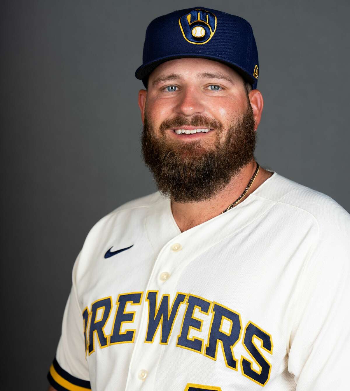 Tyler White of the Milwaukee Brewers poses for a portrait during the Milwaukee Brewers photo day at American Family Fields of Phoenix on March 17, 2022 in Phoenix, Arizona.