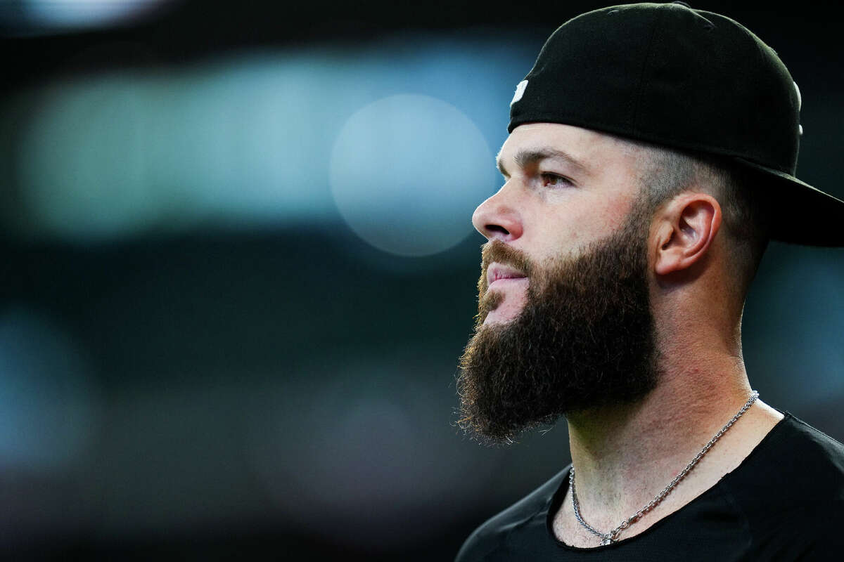 Dallas Keuchel of the Chicago White Sox looks on prior to Game 1 of the ALDS between the Chicago White Sox and the Houston Astros at Minute Maid Park on Thursday, October 7, 2021 in Houston.