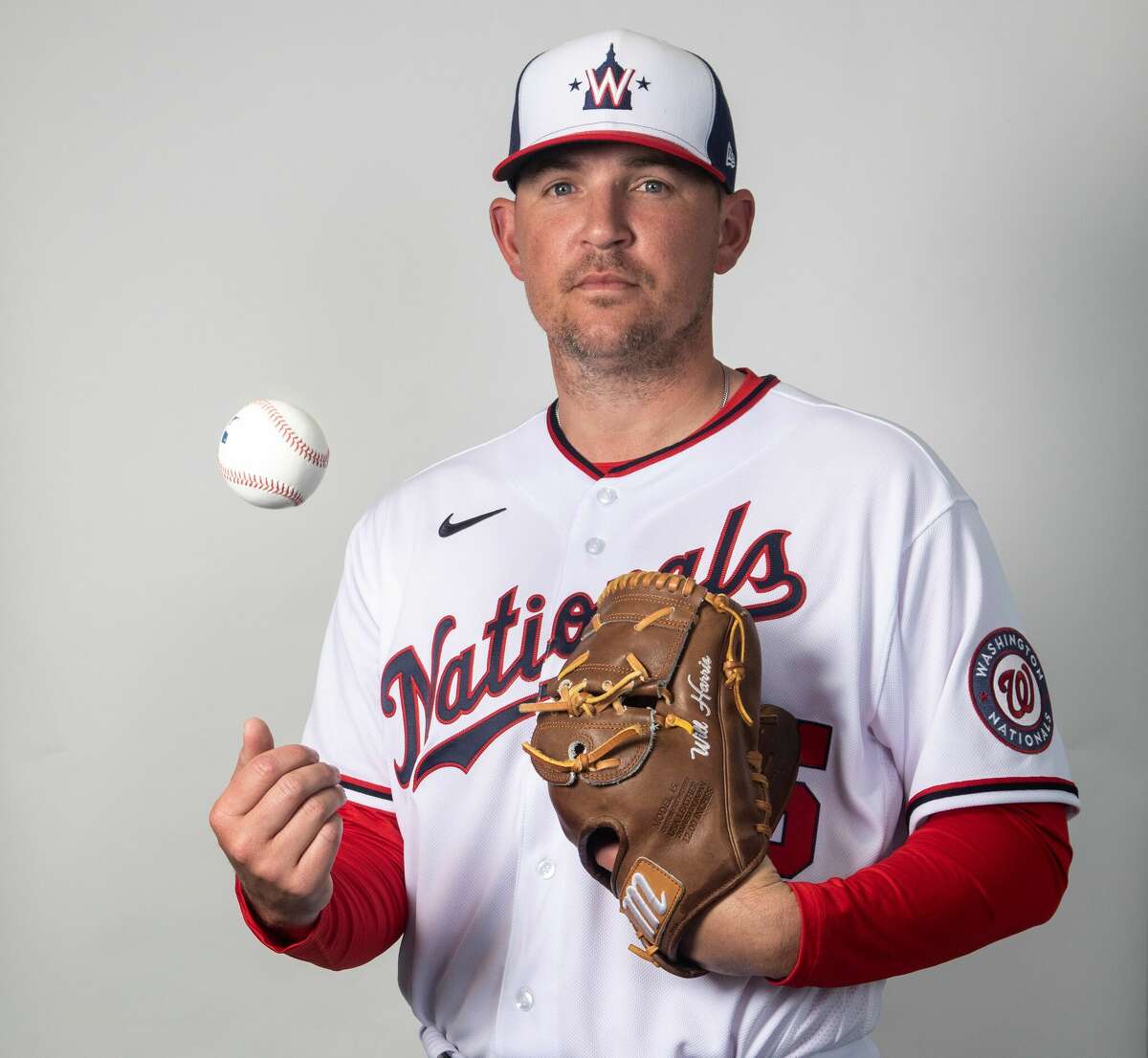 Will Harris of the Washington Nationals poses during Photo Day at The Ballpark of the Palm Beaches on March 17, 2022 in West Palm Beach, Florida.
