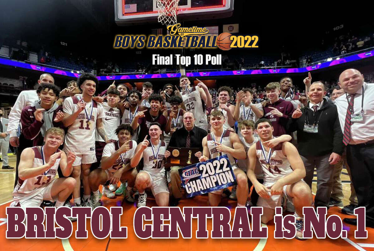 Bristol Central celebrates its 2021-22 Division II championship, Saturday, March 19, 2022 at Mohegan Sun Arena. For the second-consecutive year, the Rams were voted the No. 1 team in the state.