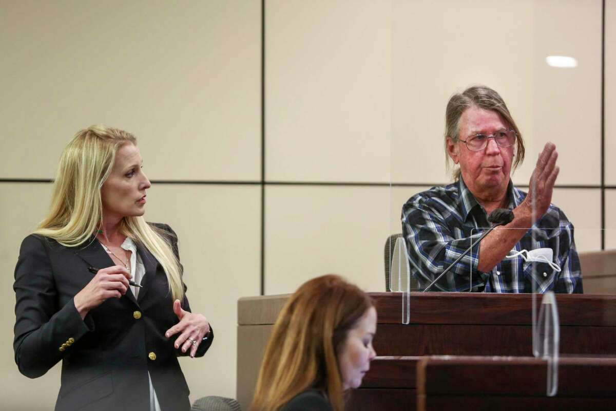 Dale Martin testifies Tuesday at the capital murder trial of Larry Leroy Moore, accused of killing Martin’s girlfriend, Dianna Lowery, in 1987. He explains the layout of the home he shared with Lowery to prosecutor Kristen Mulliner.