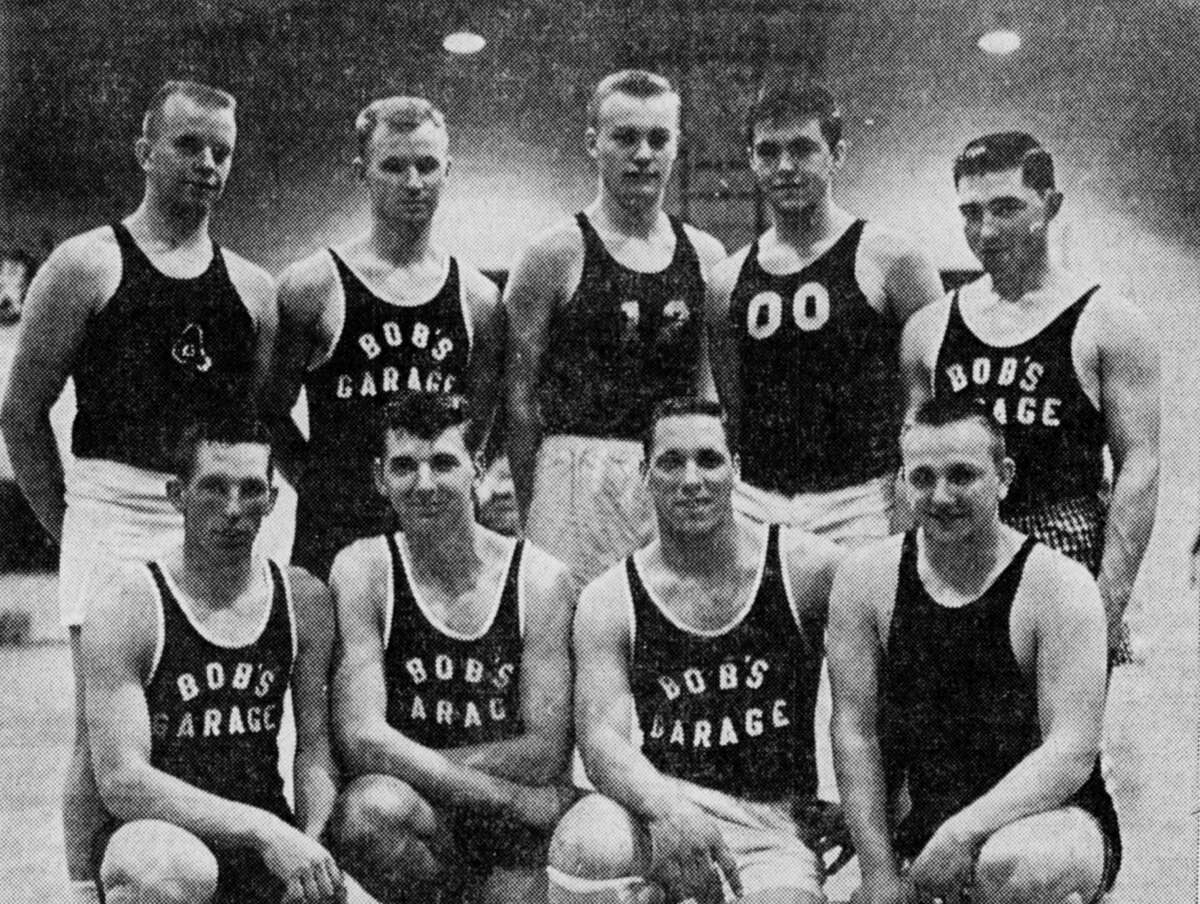 The undefeated Free Soil Orchard Market basketball team, which won the Manistee Recreation Association Senior League championship with a perfect 13-0 league record, also won the Silver Star double elimination tournament which ended Tuesday night at the Armory. (From left, front row) Len Malkowski, Jim Jackoviak, Dan Malkowski and Jim Gancarz. (Back row) Bob Leckrone, Richard Zajac, Norm Clausen, Mel Carey and Ralph Reynolds. The photo was published in the News Advocate on March 22, 1962.