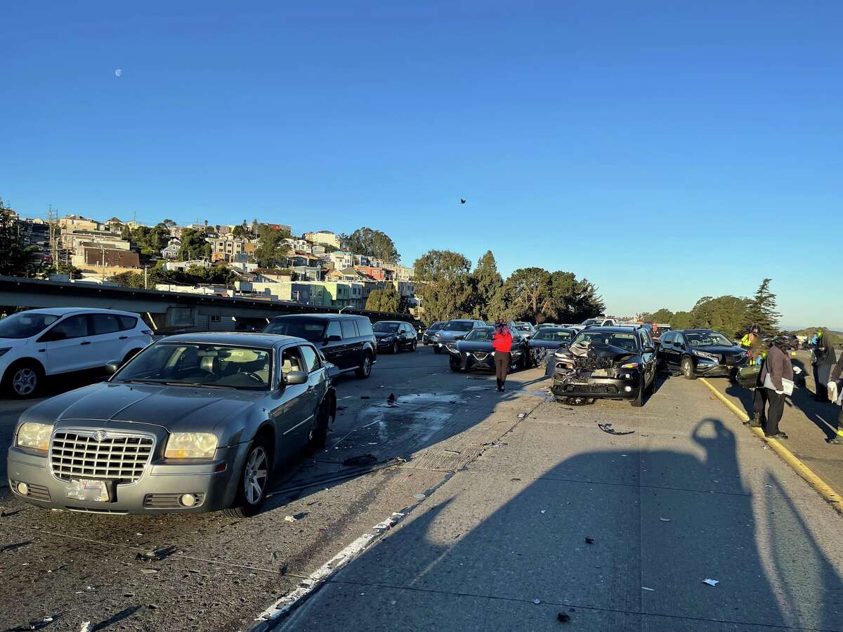 The California Highway Patrol said the sun's glare was the cause of an 11-care pileup in San Francisco on March 22, 2022.