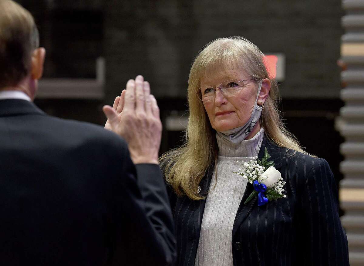 Nancy Rossi is sworn in for her third term as mayor of West Haven Dec. 5, 2021.