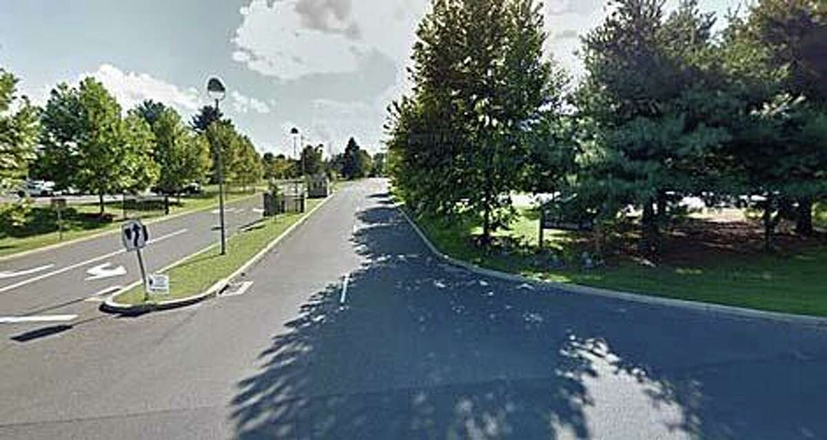 The entrance to Newtown, Conn., High School, seen from Google Streetview.