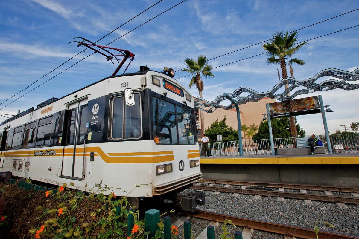 Expo line light rail. The 8.5 mile long light rail makes stops all through south Los Angeles and LAX International Airport. 