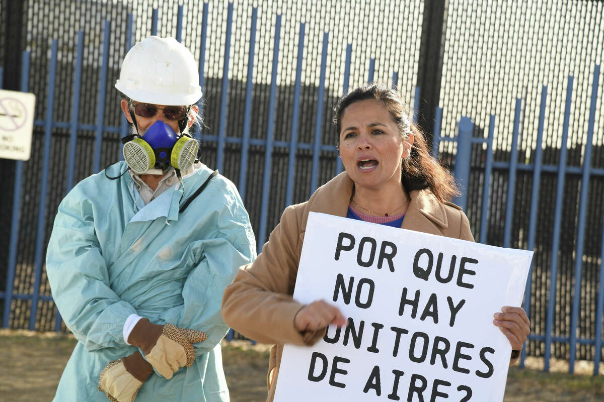 Tricia Cortez of the Clean Air Coalition protests Midwest Sterilization for EtO emissions in Laredo during March of 2022.
