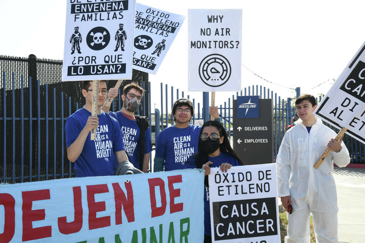 The Clean Air Coaltion staged a protest outside the Medline and Midwest corporation facilities