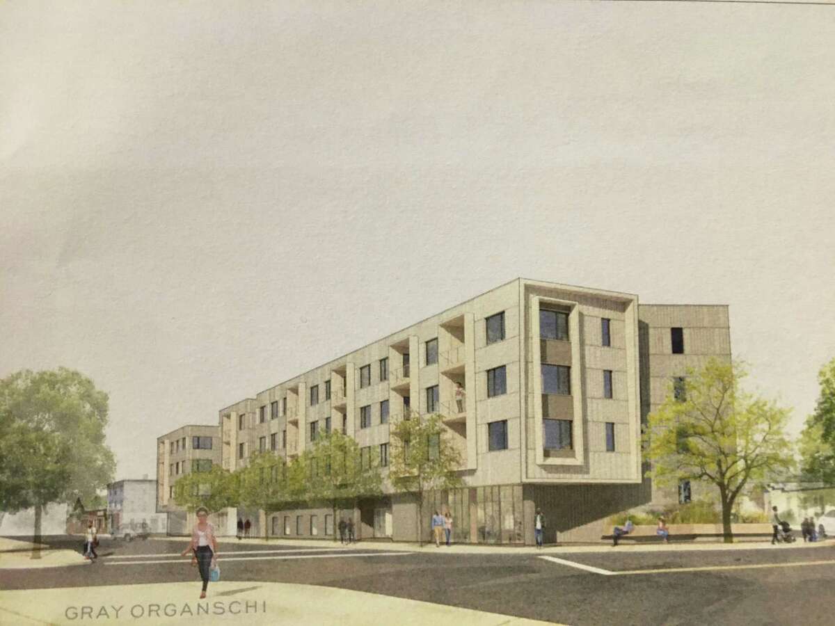 An architectural rendering of the proposed housing complex that Beulah Land Development Corp., Help USA and Spiritos Properties want to build on the former "Joe Grates" property at 340 Dixwell Ave., 316 Dixwell Ave. and 783 Orchard St. in New Haven.