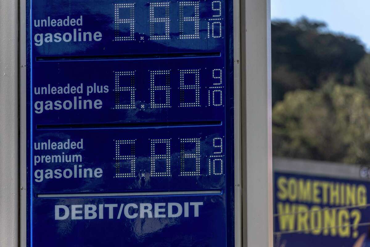 Gas prices are seen at a Acro gas station in San Francisco, California Friday, March 18, 2022. The Russian invasion of Ukraine has put gas prices on the rise nationwide in recent days while Californians, who already pay more on average at the pump than the rest of the nation, are especially feeling the price increase as state lawmakers announced a proposal this week to provide a $400 cash rebate to taxpayers.