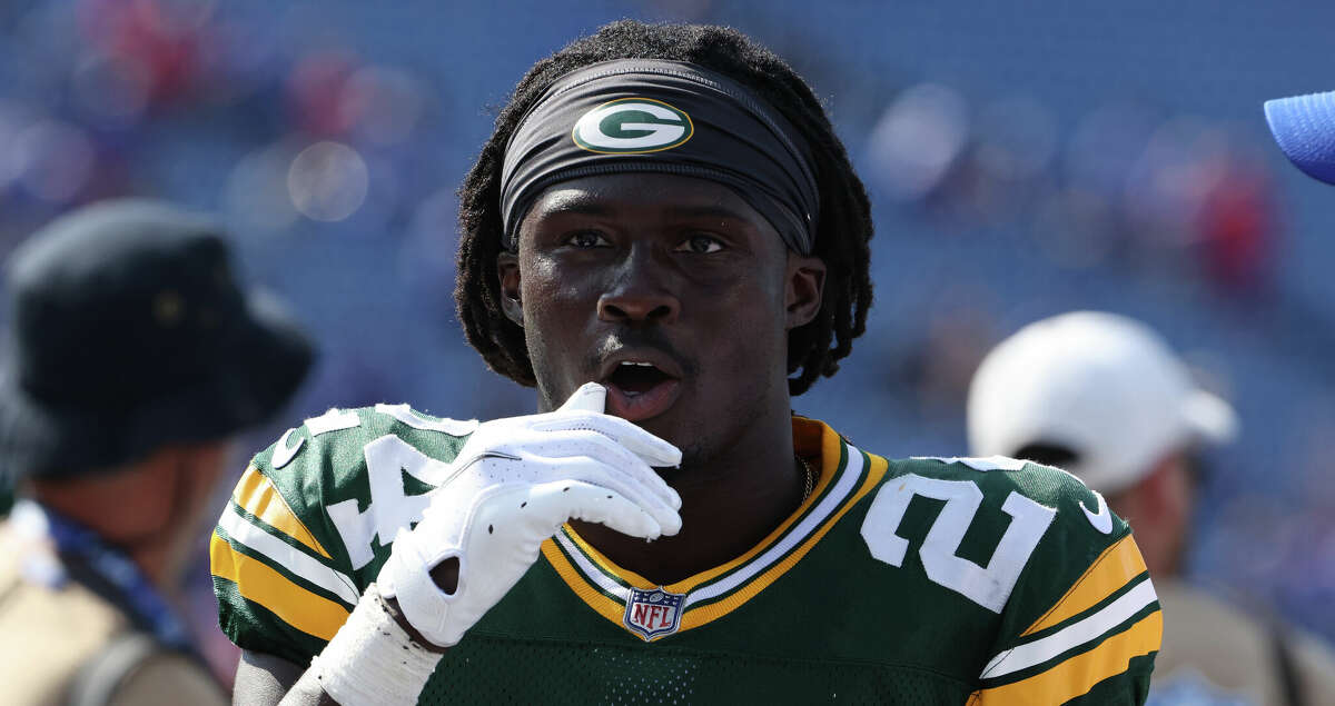 Isaac Yiadom #24 of the Green Bay Packers after a game against the Buffalo Bills at Highmark Stadium on August 28, 2021 in Orchard Park, New York. (Photo by Timothy T Ludwig/Getty Images)