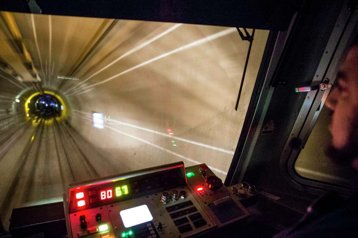 Sept. 14, 2018: A BART train moves through the Transbay Tube from Oakland to San Francisco.