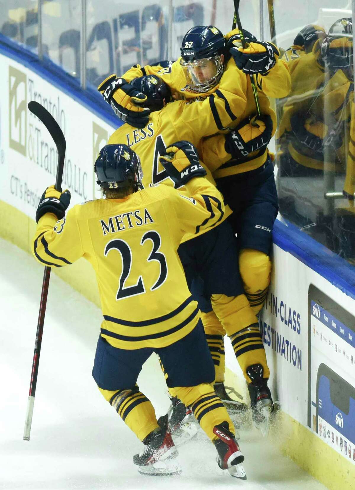 Quinnipiac's Zach Metsa (23) leads a Bobcats defense corps that, going into the first round of the NCAA tournament, has allowed only 1.1 goals a game.