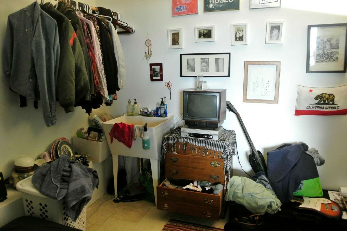 Inside Makalowski's room, which was built with makeshift walls inside the larger communal space he shared with his roommate. 