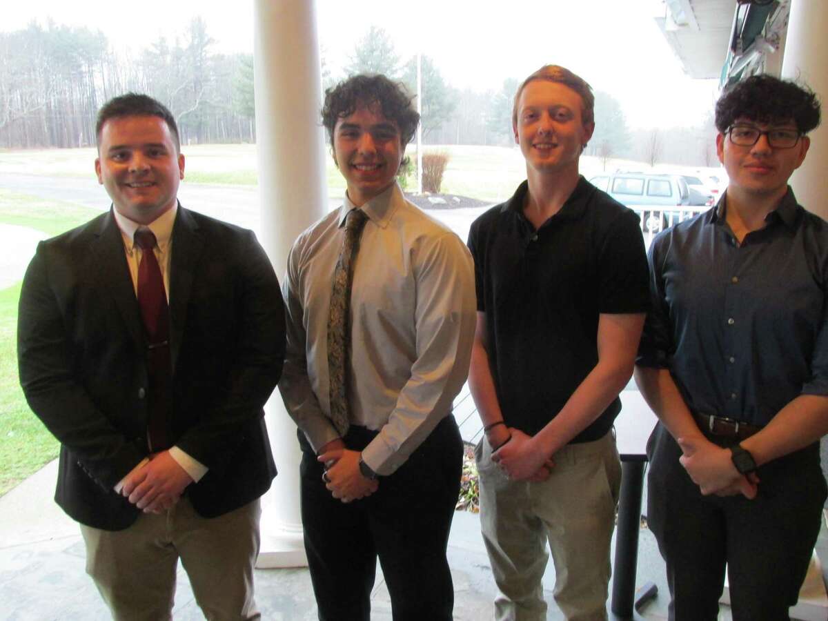 Following its best season in four years, Torrington’s boys swimming and diving team graduates just two seniors plus Wolcott Tech’s Chris Ragalie who trains with the team. Left to right: Coach Brian Arnold, Justin Skarupa, Ragalie, David Aguilar.
