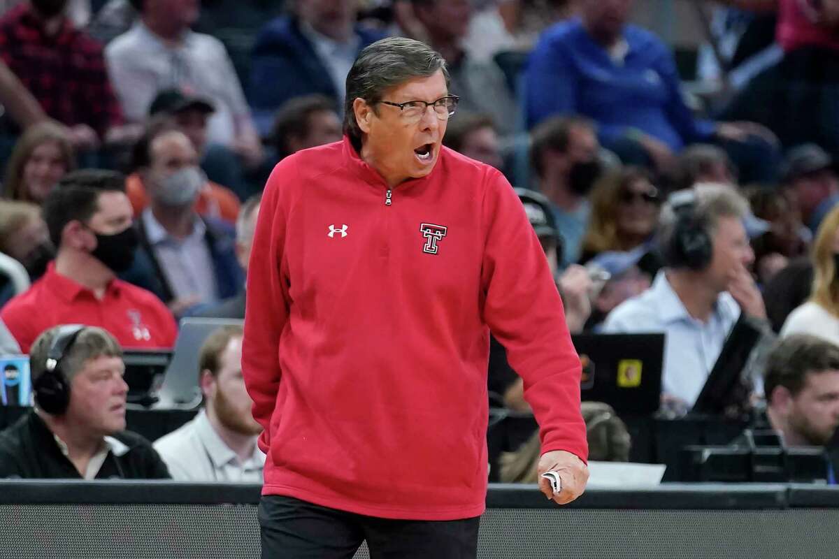 Texas Tech head coach Mark Adams yells toward players during the first half of his team's college basketball game against Duke in the Sweet 16 round of the NCAA tournament in San Francisco, Thursday, March 24, 2022. (AP Photo/Marcio Jose Sanchez)