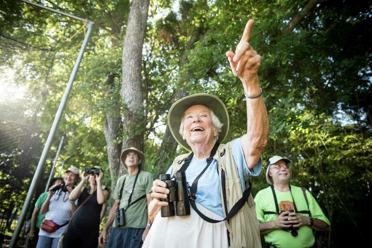 San Antonio Audubon Society tour guide Georgina Schwartz leads a beginner’s bird walk at Judson Nature Trails in Alamo Heights in 2017.